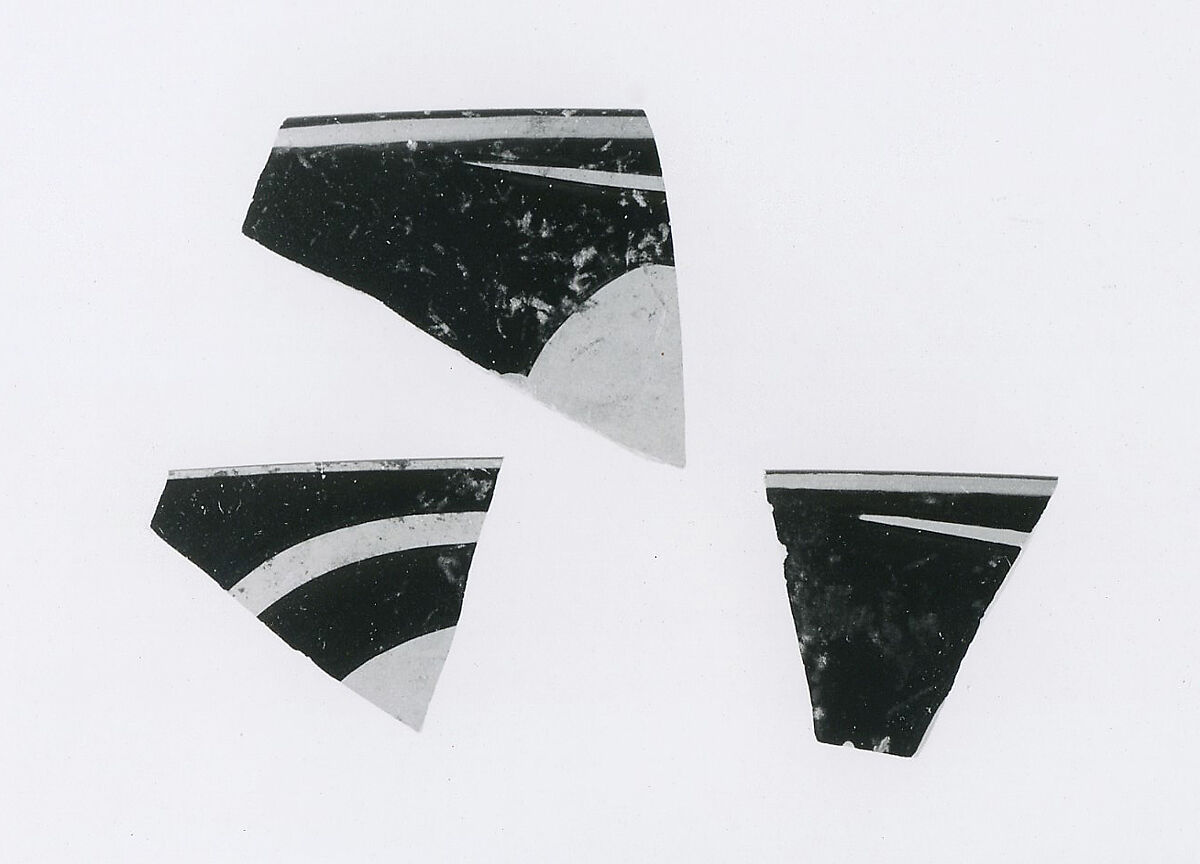 Kylix, eye-cup fragments, Attributed to Epiktetos, Terracotta, Greek, Attic 