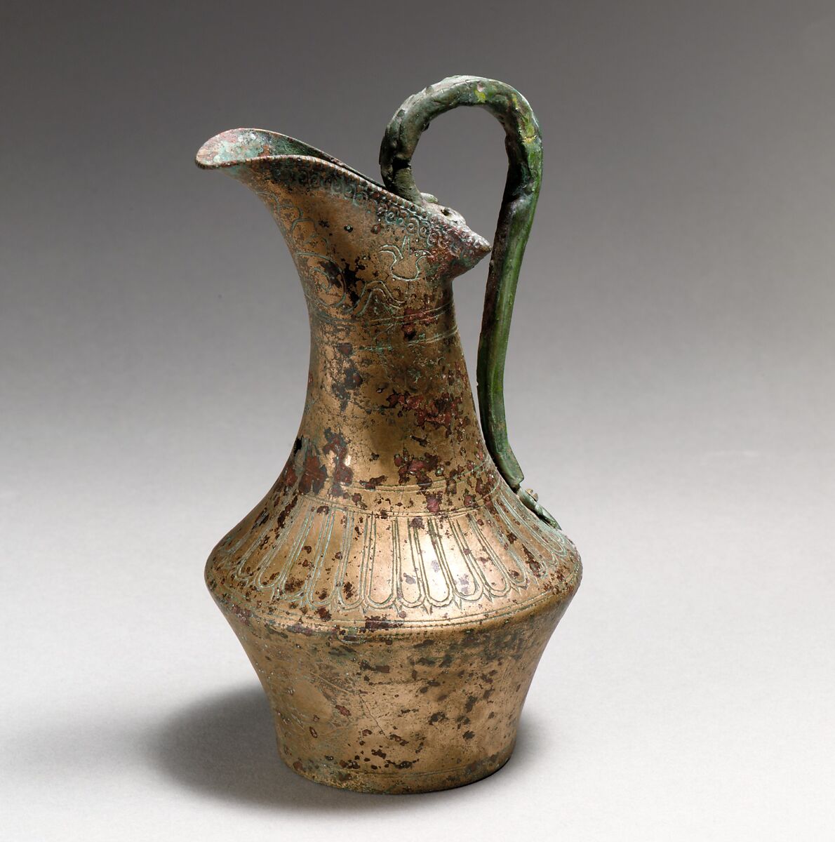 Bronze beaked oinochoe (jug), Bronze, Etruscan 