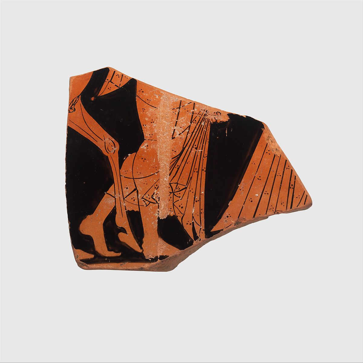Fragments of a terracotta kylix (drinking cup), Attributed to Euphronios, Terracotta, Greek, Attic