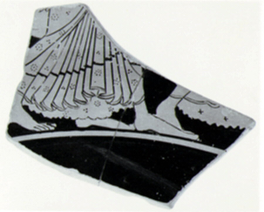 Fragment of a terracotta kylix (drinking cup), Attributed to Euphronios, Terracotta, Greek, Attic