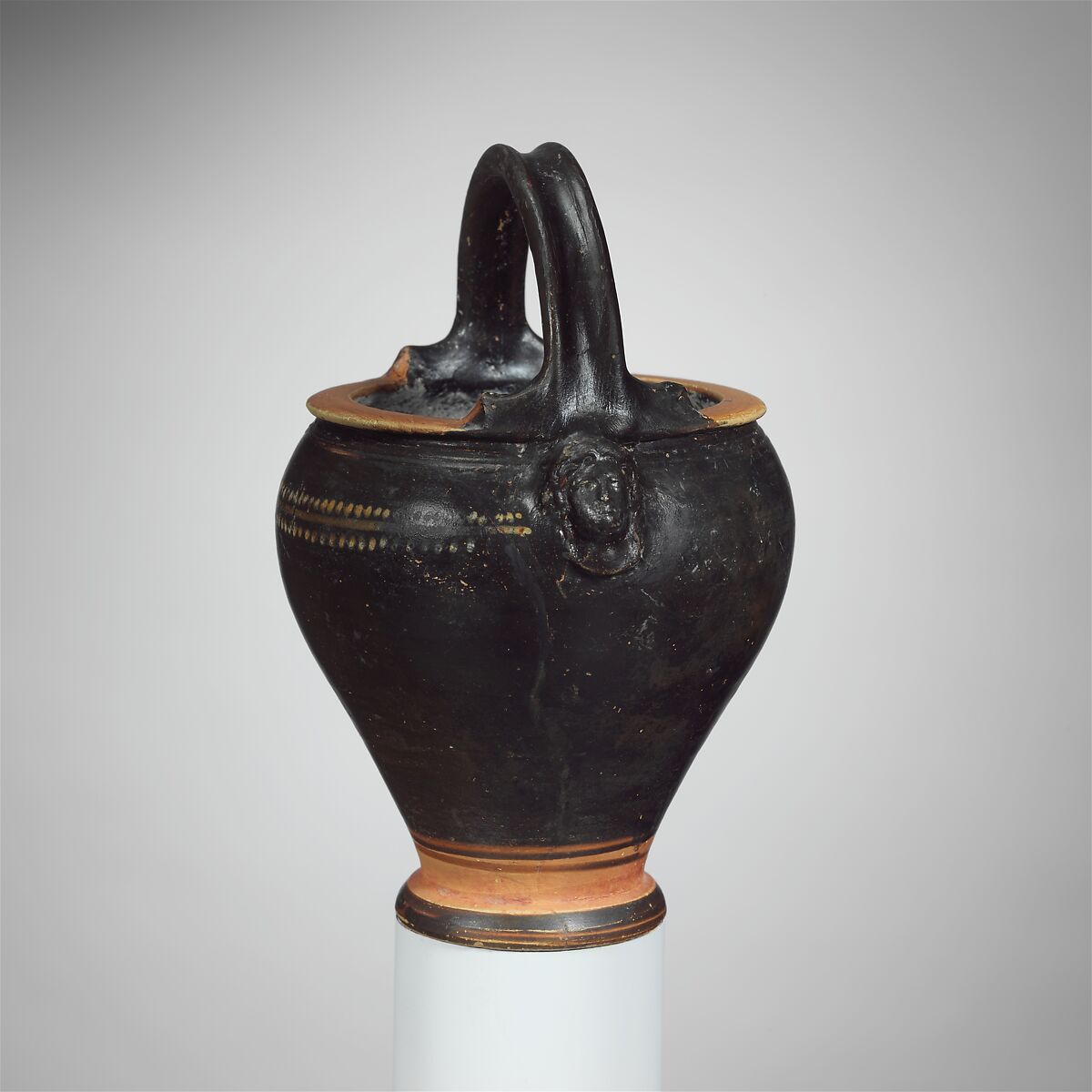 Miniature terracotta situla (bucket), Terracotta, Greek, South Italian, Apulian, Gnathian 