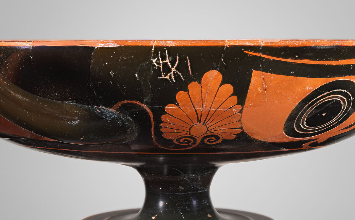 Terracotta kylix (drinking cup), Attributed to an artist near Psiax, Terracotta, Greek, Attic