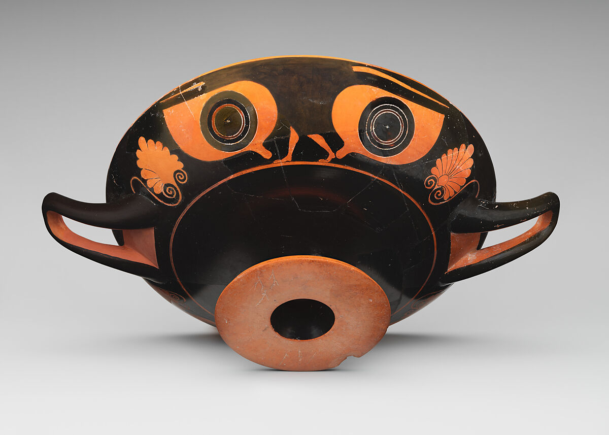 Terracotta kylix (drinking cup), Attributed to an artist near Psiax, Terracotta, Greek, Attic