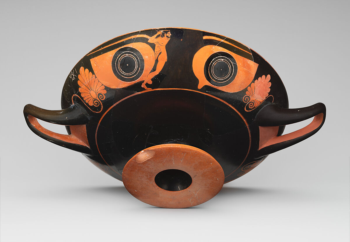 Terracotta kylix (drinking cup), Attributed to an artist near Psiax, Terracotta, Greek, Attic
