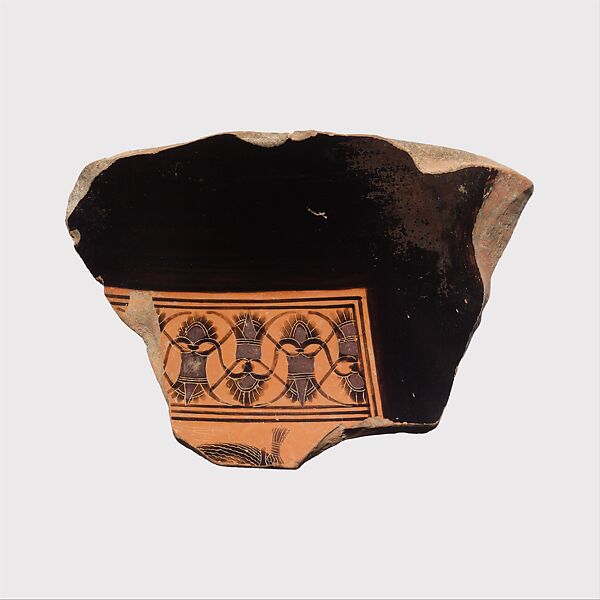 Fragment of a terracotta amphora (jar), Attributed to the Amasis Painter, Terracotta, Greek, Attic 