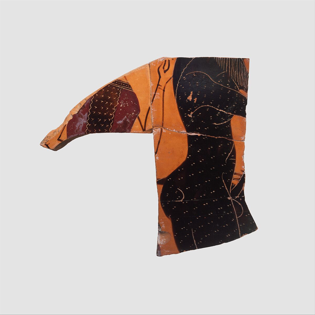 Fragments of a terracotta amphora (jar), Attributed to the Amasis Painter, Terracotta, Greek, Attic 