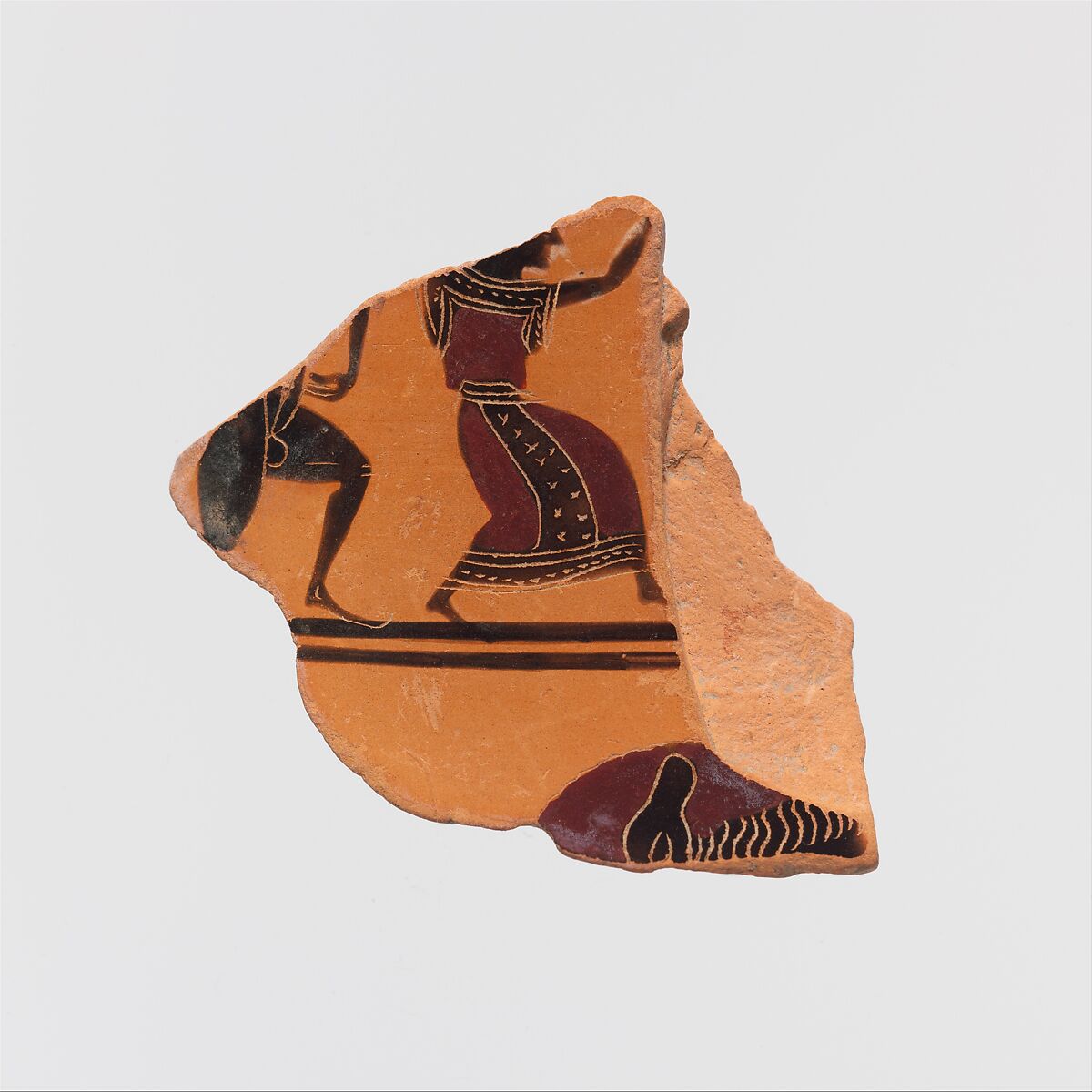 Fragments of a terracotta amphora (jar), Attributed to the Amasis Painter, Terracotta, Greek, Attic