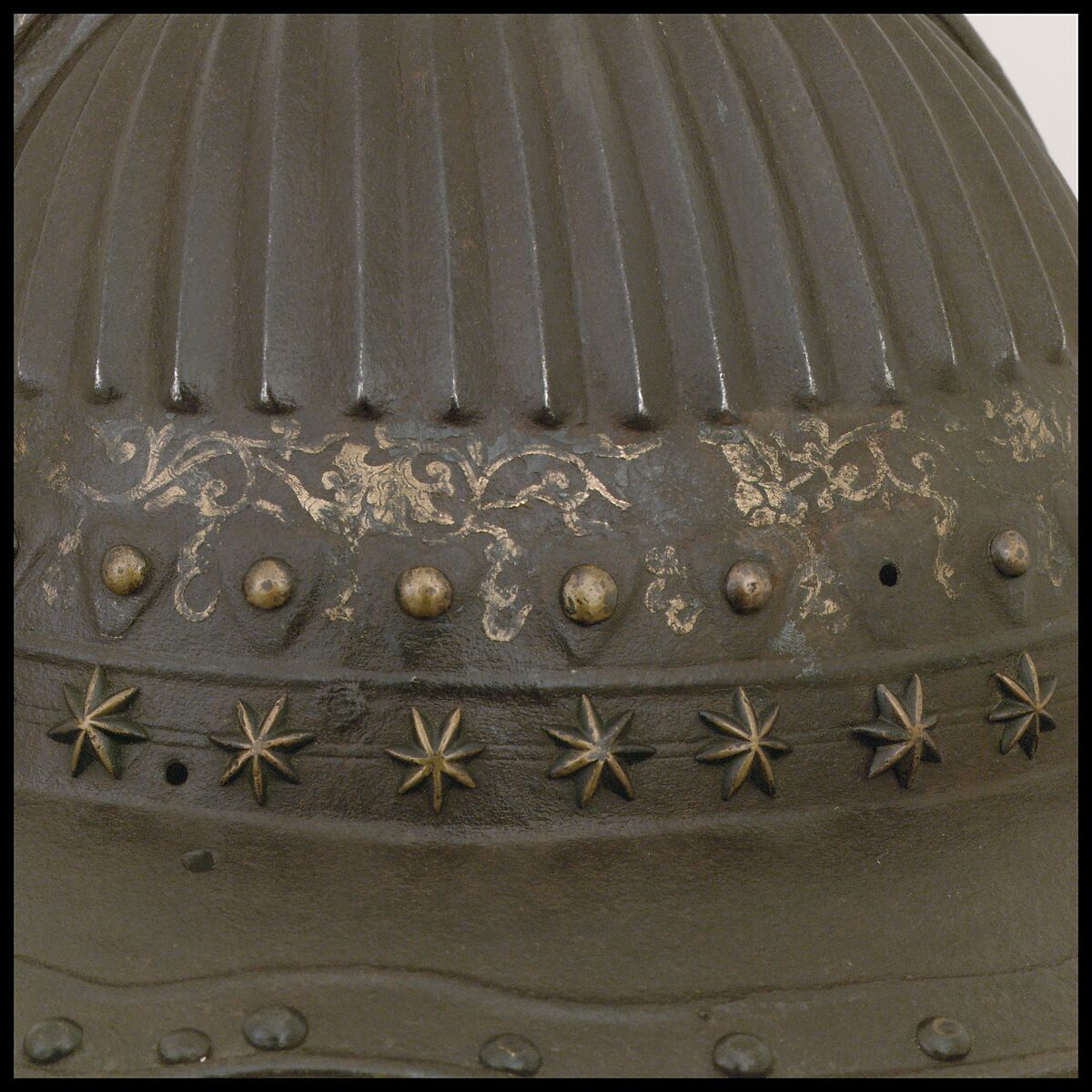 Pikeman's Helmet, Steel, lacquer, gold, brass, Dutch or Flemish, later modified in Japan