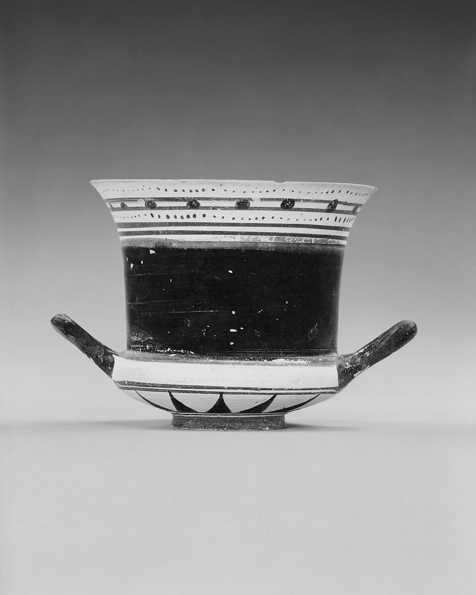 Terracotta lekaina (two-handled drinking cup), Terracotta, Greek, Laconian 