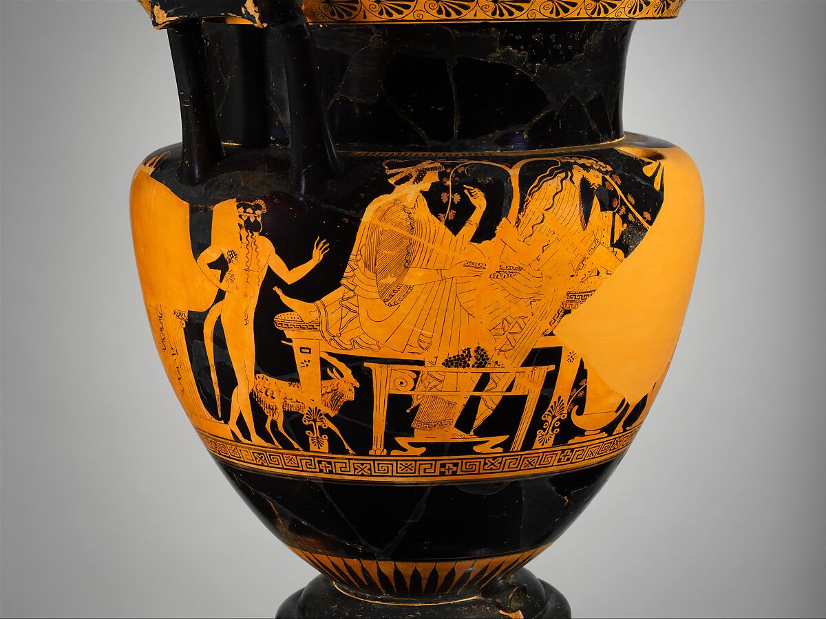 Terracotta psykter-column-krater (vase for chilling and mixing wine and water), Attributed to the Troilos Painter, Terracotta, Greek, Attic