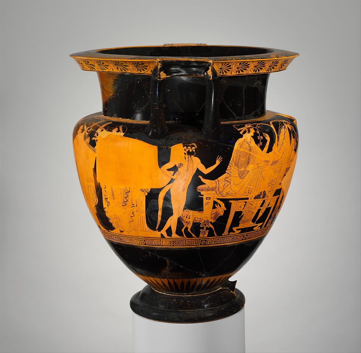 Terracotta psykter-column-krater (vase for chilling and mixing wine and water), Attributed to the Troilos Painter, Terracotta, Greek, Attic