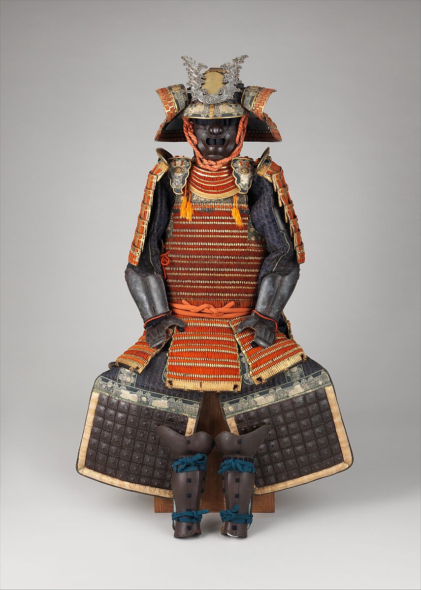 Armor (<i>Gusoku</i>), Iron, lacquer, gold, silver, copper alloy, leather, silk, Japanese 