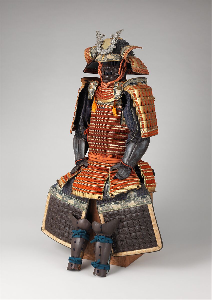 Armor (<i>Gusoku</i>), Iron, lacquer, gold, silver, copper alloy, leather, silk, Japanese