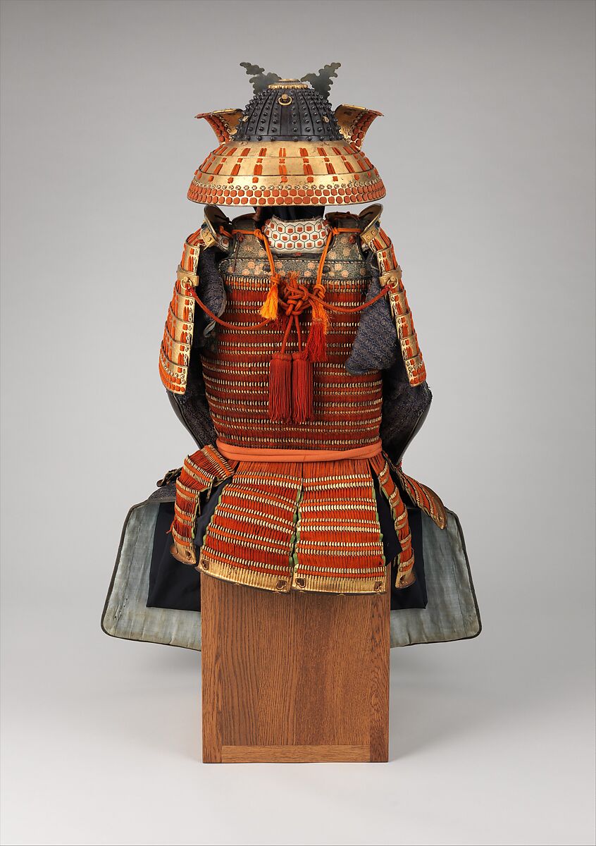 Armor (<i>Gusoku</i>), Iron, lacquer, gold, silver, copper alloy, leather, silk, Japanese