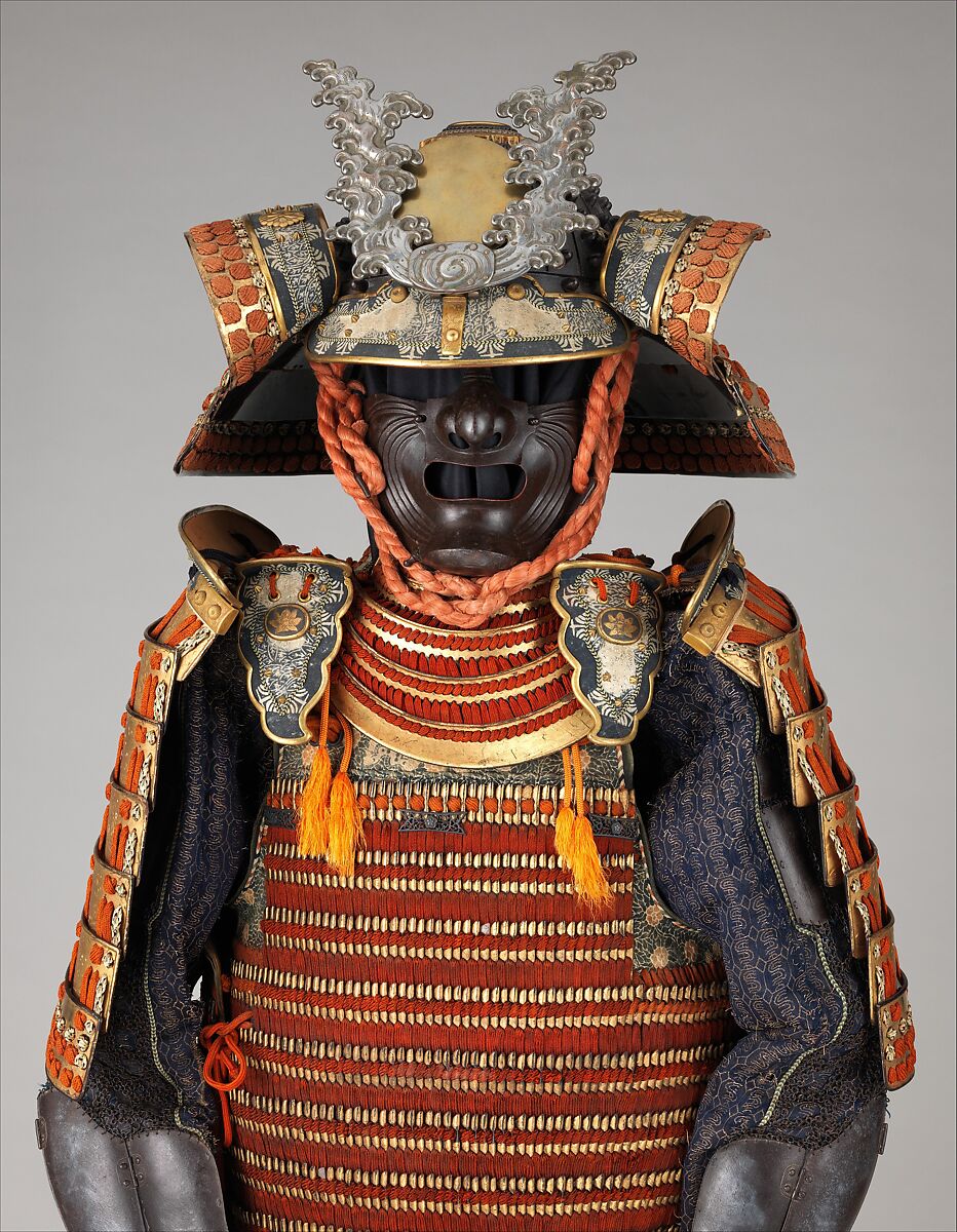Armor (<i>Gusoku</i>), Iron, lacquer, gold, silver, copper alloy, leather, silk, Japanese