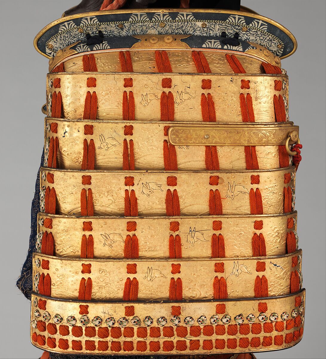 Armor (<i>Gusoku</i>), Iron, lacquer, gold, silver, copper alloy, leather, silk, Japanese