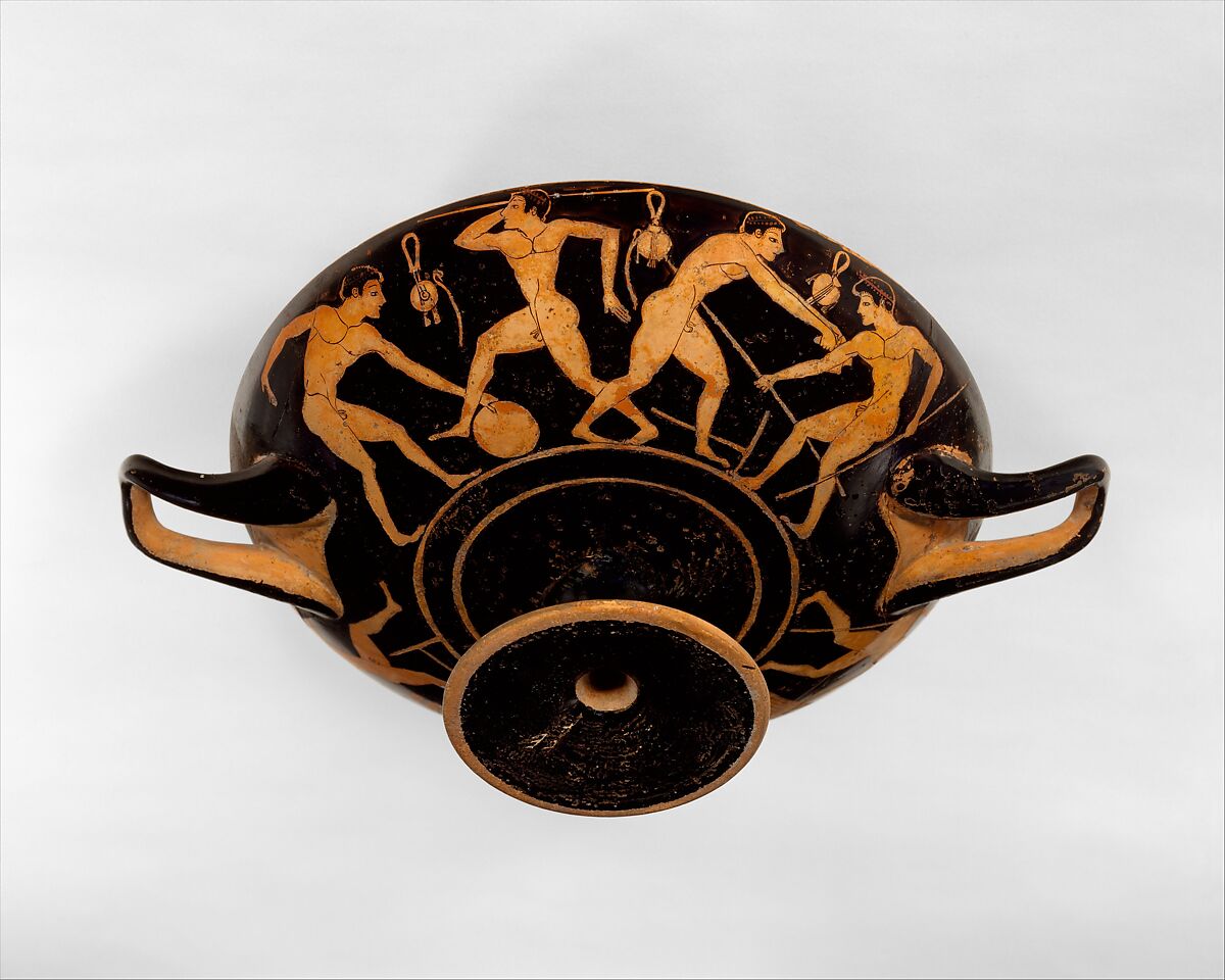 Terracotta kylix (drinking cup), Attributed to Douris, Terracotta, Greek, Attic