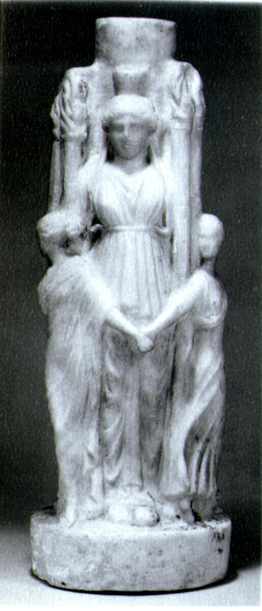 Marble hekataion (statuette of triple-bodied Hekate) and the three Graces, Marble, Roman