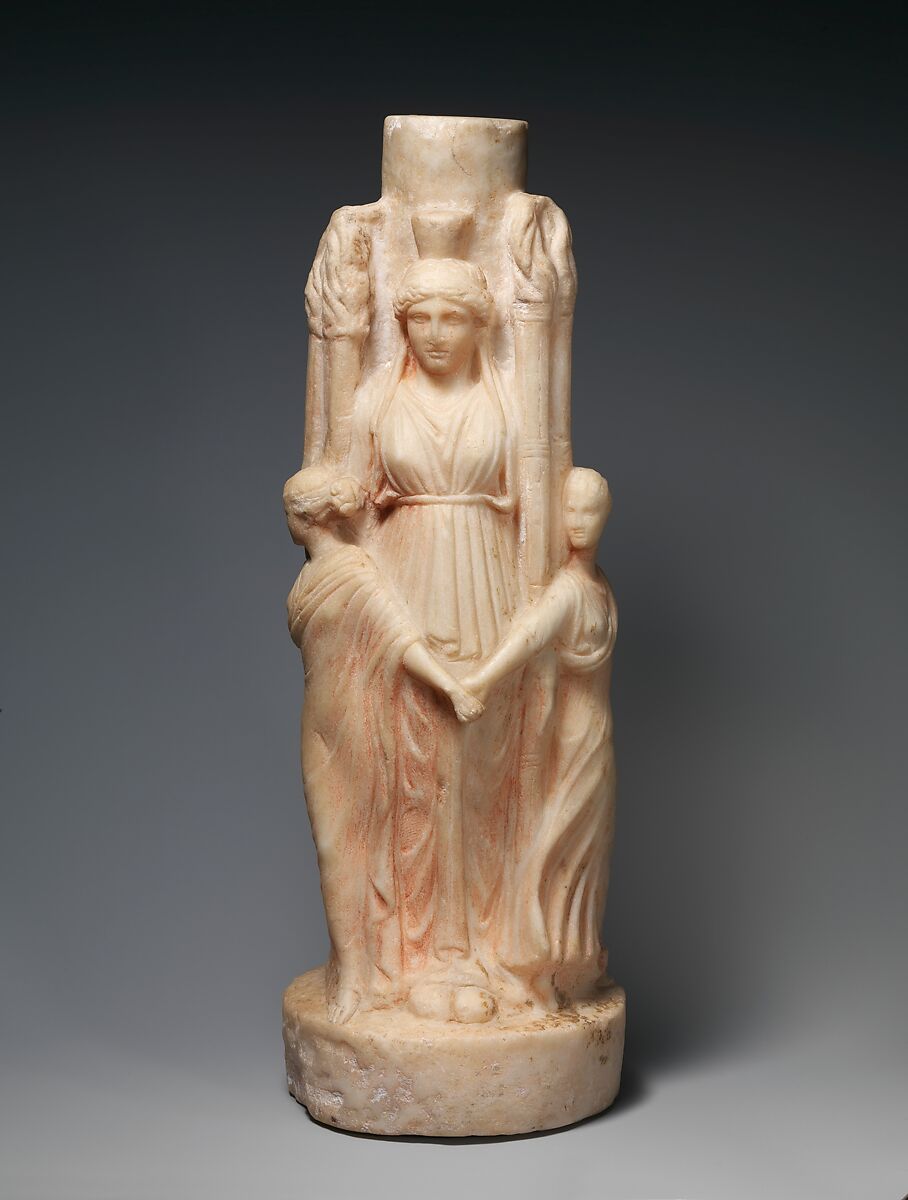 Marble statuette of triple-bodied Hekate and the three Graces, Marble, Roman 