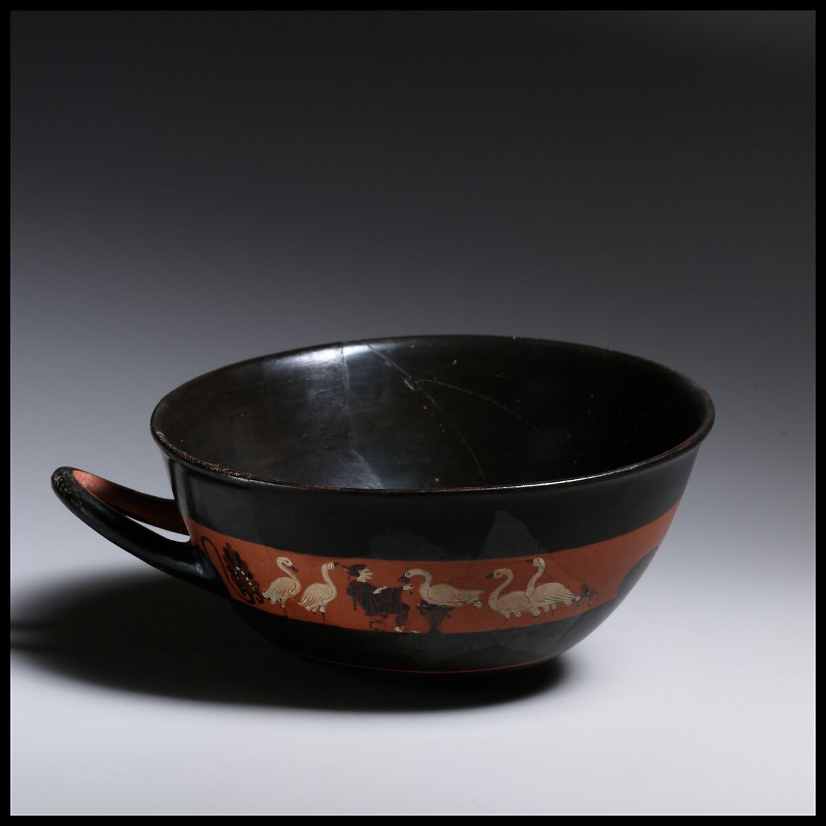 Terracotta kylix: band-cup (drinking cup), Terracotta, Greek, Attic 