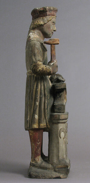 Sculpture of Saint Eloi Working on an Anvil in the Style of the 16th Century, Limestone, polychromy, French