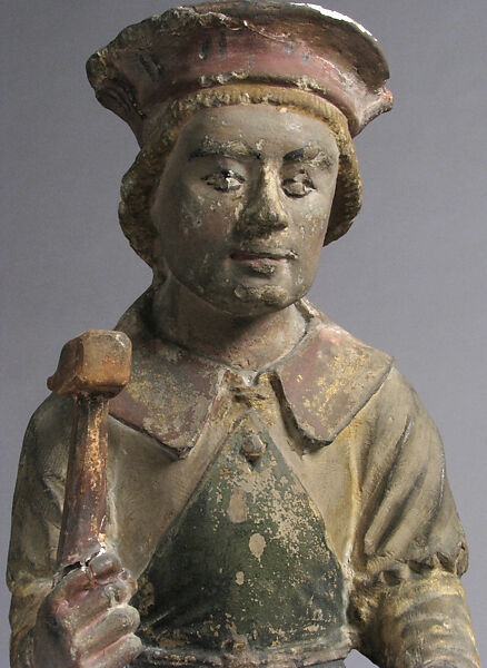 Sculpture of Saint Eloi Working on an Anvil in the Style of the 16th Century, Limestone, polychromy, French