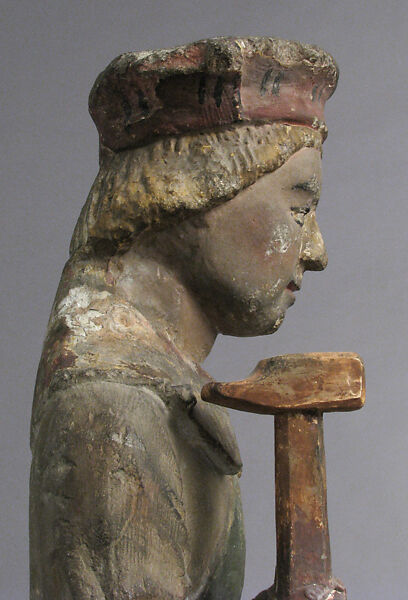 Sculpture of Saint Eloi Working on an Anvil in the Style of the 16th Century, Limestone, polychromy, French
