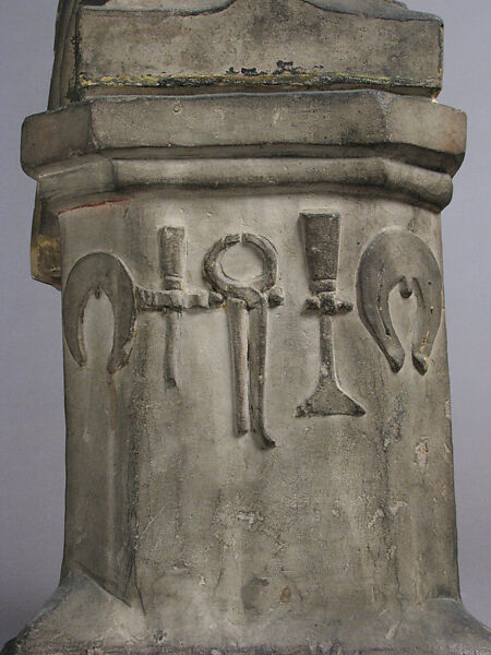 Sculpture of Saint Eloi Working on an Anvil in the Style of the 16th Century, Limestone, polychromy, French