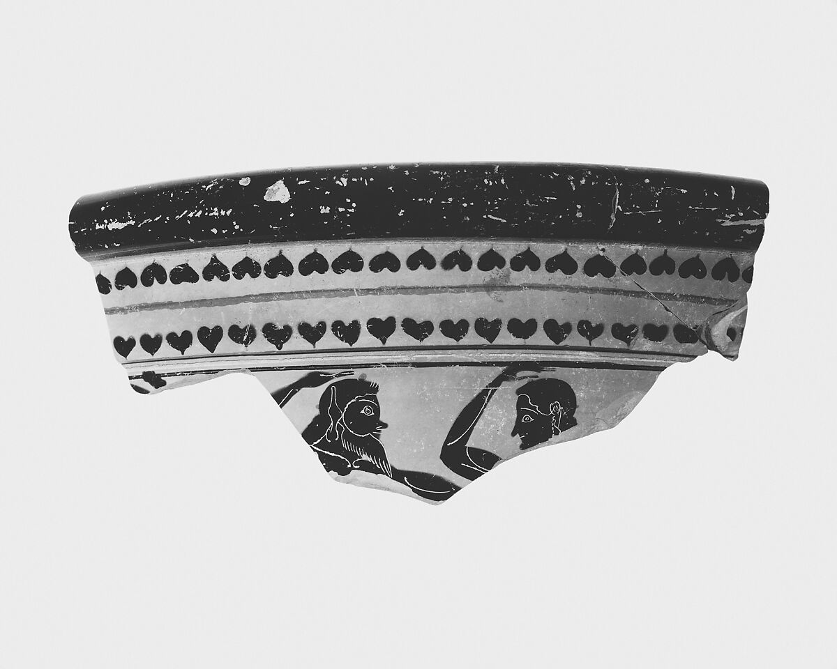 Calyx-krater, fragments, Attributed to the manner of Exekias, Terracotta, Greek, Attic 