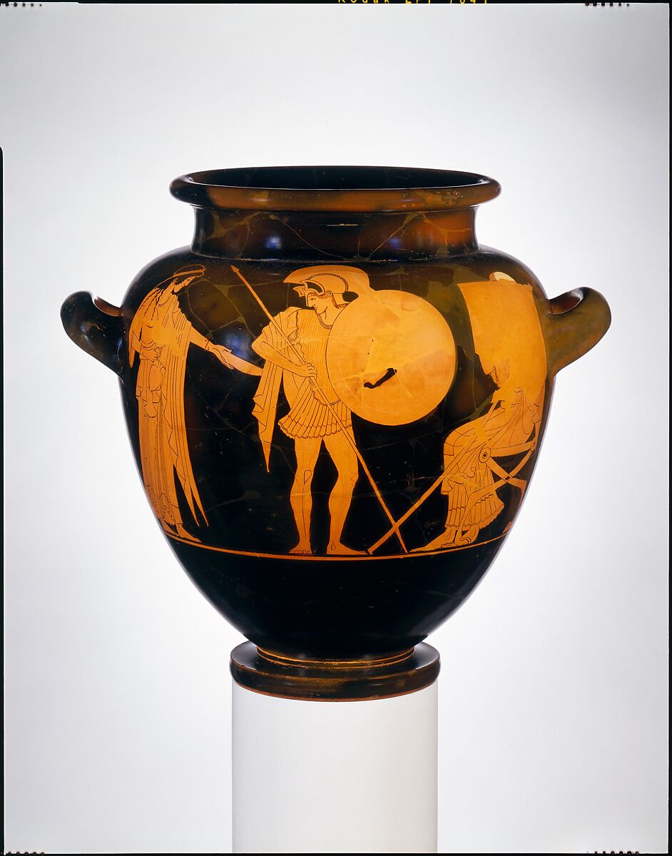 Terracotta stamnos (jar), Attributed to the Berlin Painter, Terracotta, Greek, Attic