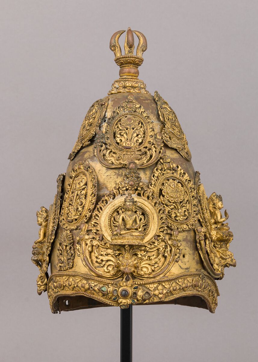 Vajracarya Priest's Crown, Copper, gold, crystal, turquoise, Nepalese
