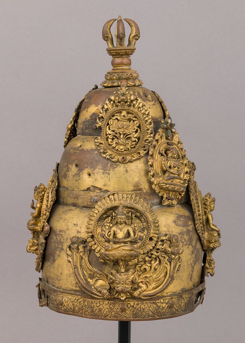 Vajracarya Priest's Crown, Copper, gold, crystal, turquoise, Nepalese