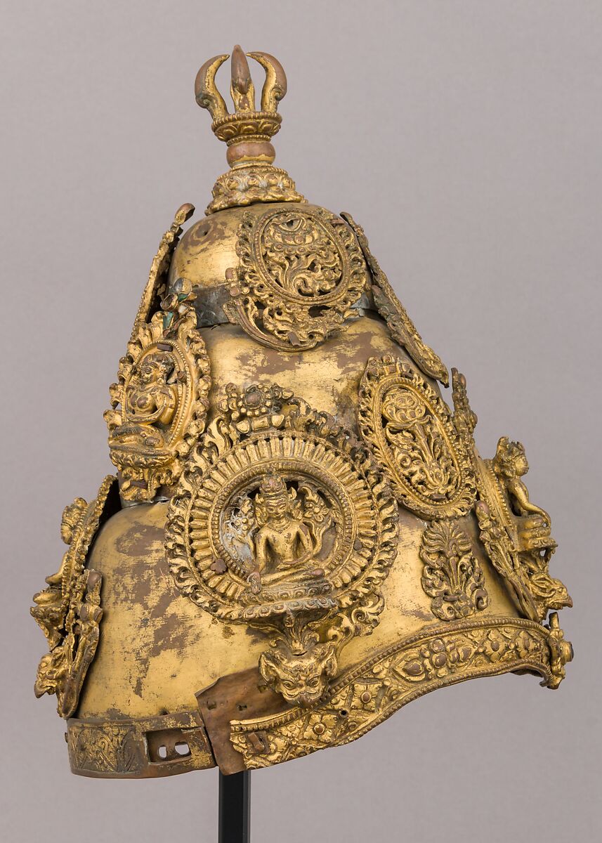 Vajracarya Priest's Crown, Copper, gold, crystal, turquoise, Nepalese