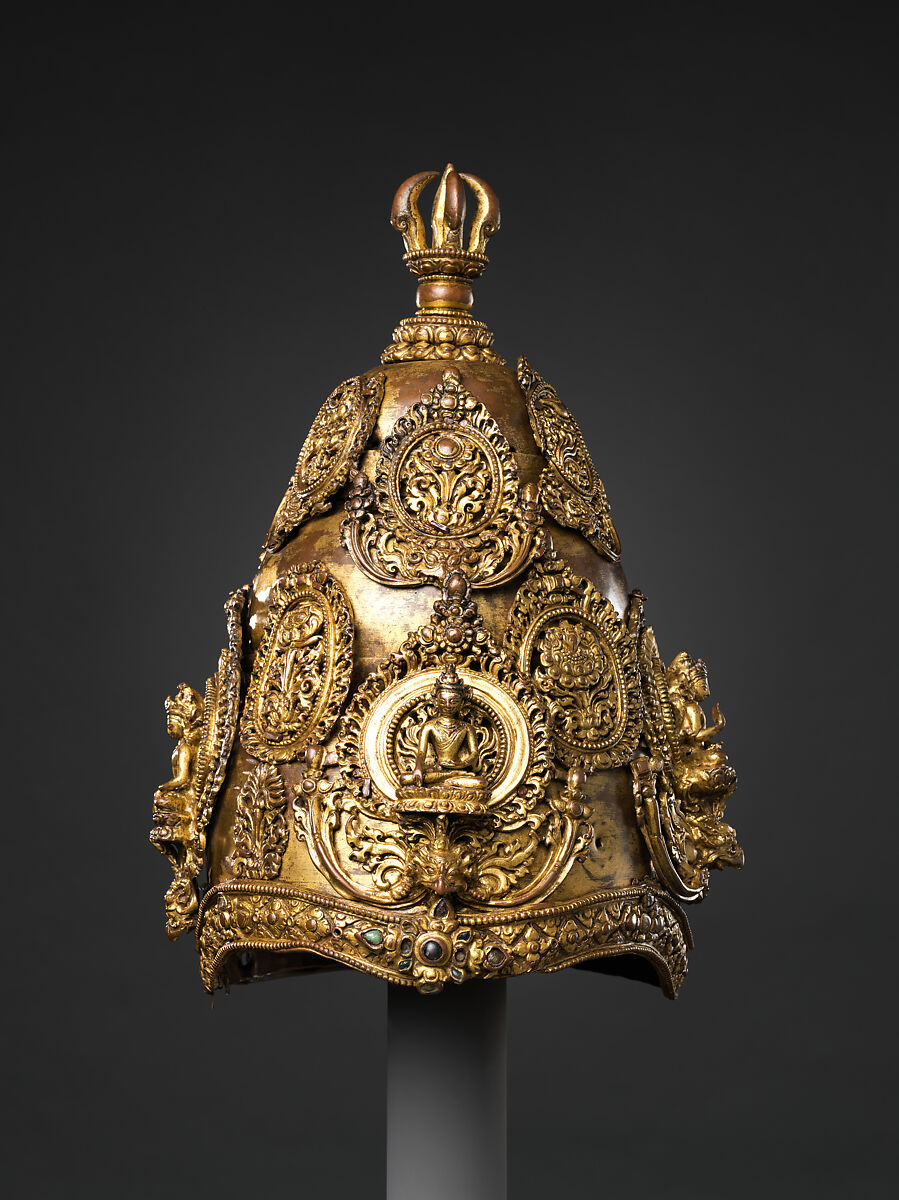 Vajracarya Priest's Crown, Copper, gold, crystal, turquoise, Nepalese
