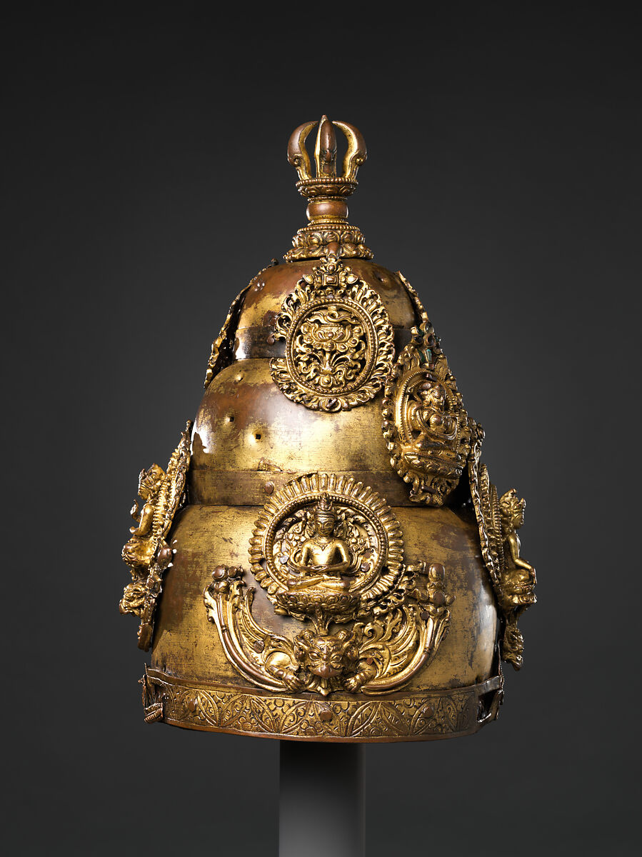 Vajracarya Priest's Crown, Copper, gold, crystal, turquoise, Nepalese