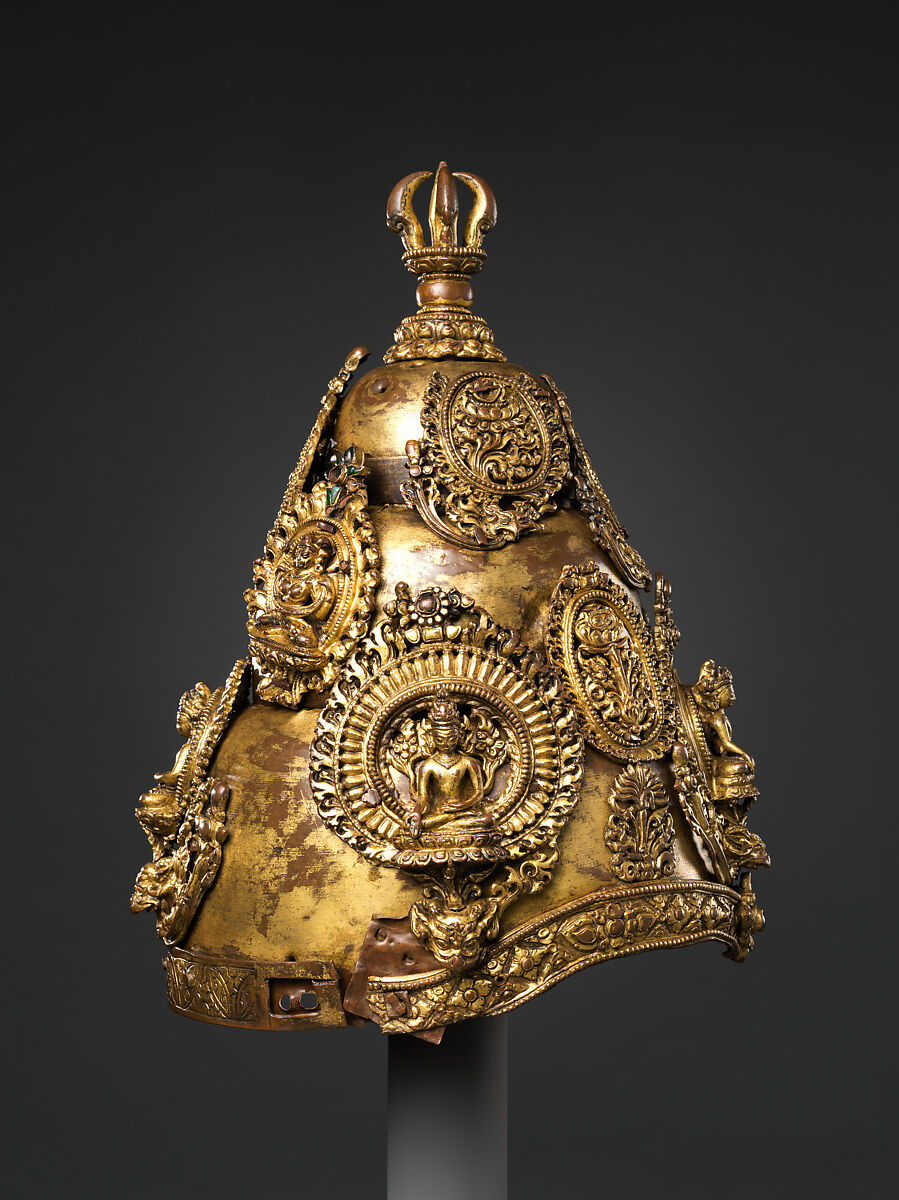 Vajracarya Priest's Crown, Copper, gold, crystal, turquoise, Nepalese