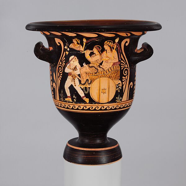 Terracotta bell-krater (mixing bowl), Attributed to Python, Terracotta, Greek, South Italian, Paestan 
