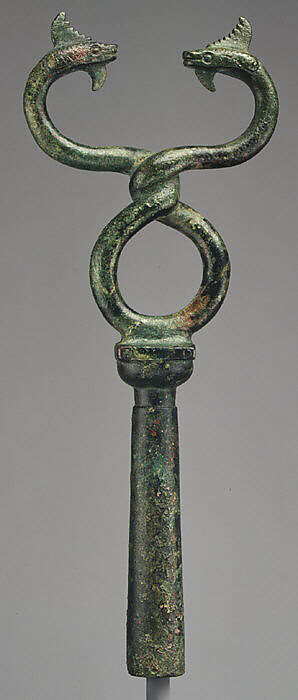 Bronze finial of a kerykeion (herald's staff), Bronze, Greek
