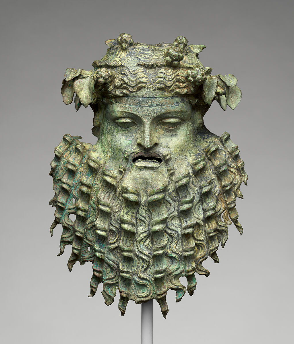 Bronze handle attachment in the form of a mask, Bronze, Greek or Roman 