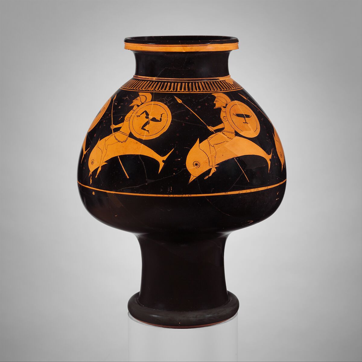 Terracotta psykter (vase for cooling wine), Attributed to Oltos, Terracotta, Greek, Attic