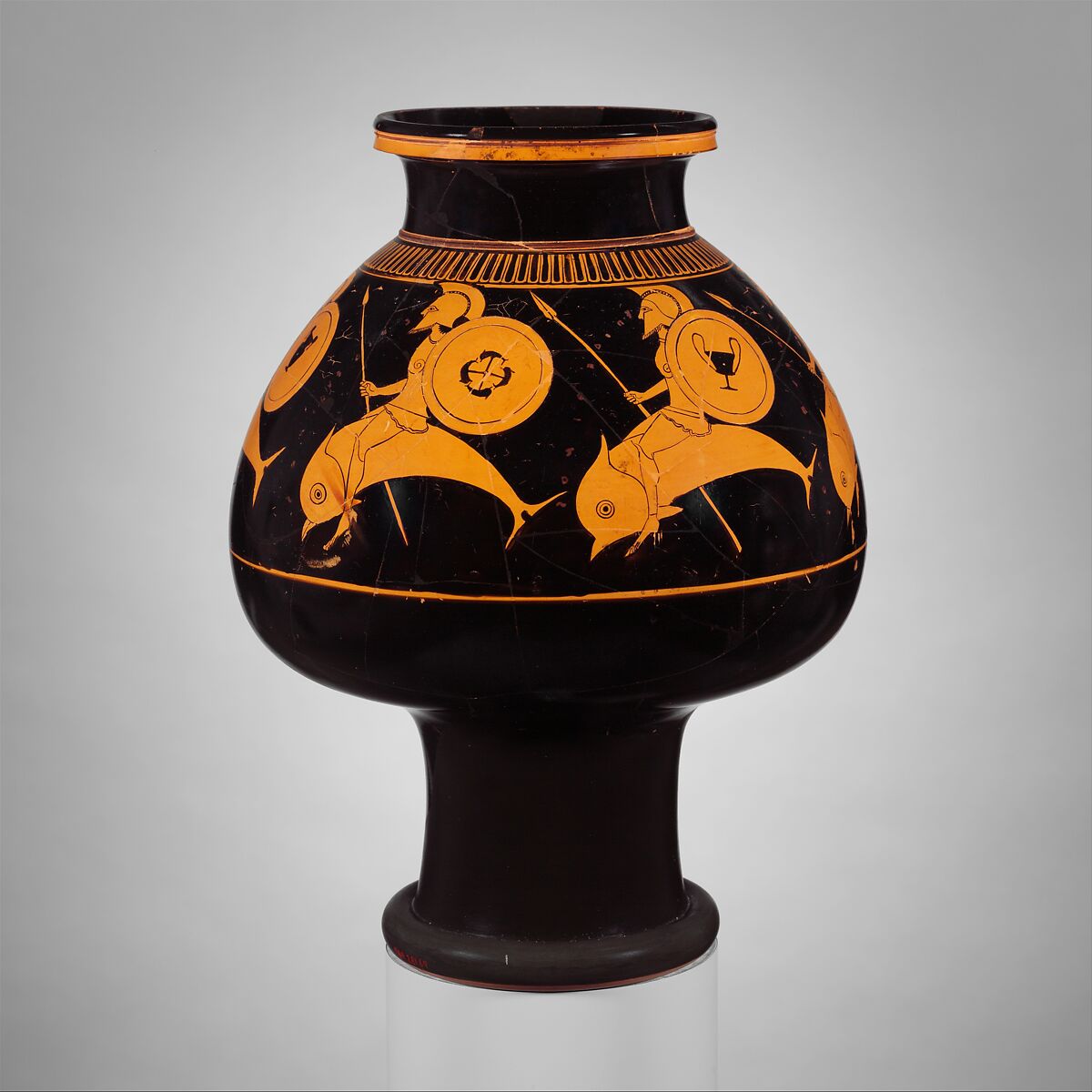 Terracotta psykter (vase for cooling wine), Attributed to Oltos, Terracotta, Greek, Attic