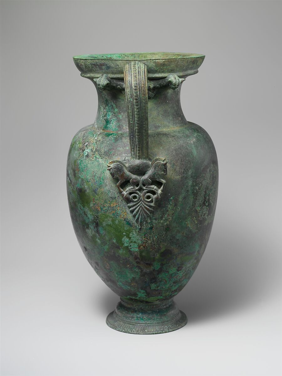 Bronze neck-amphora (jar), Bronze, Etruscan