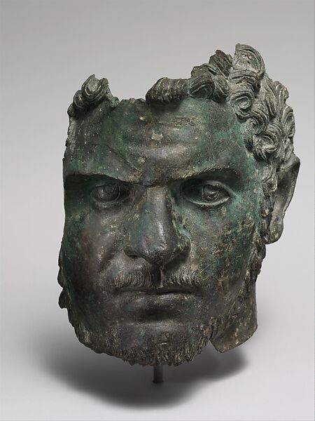 Fragmentary bronze portrait of the emperor Caracalla, Bronze, Roman