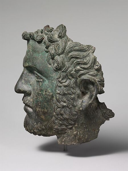 Fragmentary bronze portrait of the emperor Caracalla, Bronze, Roman