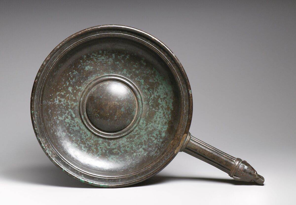Bronze patera (shallow bowl with handle), Bronze, Roman 