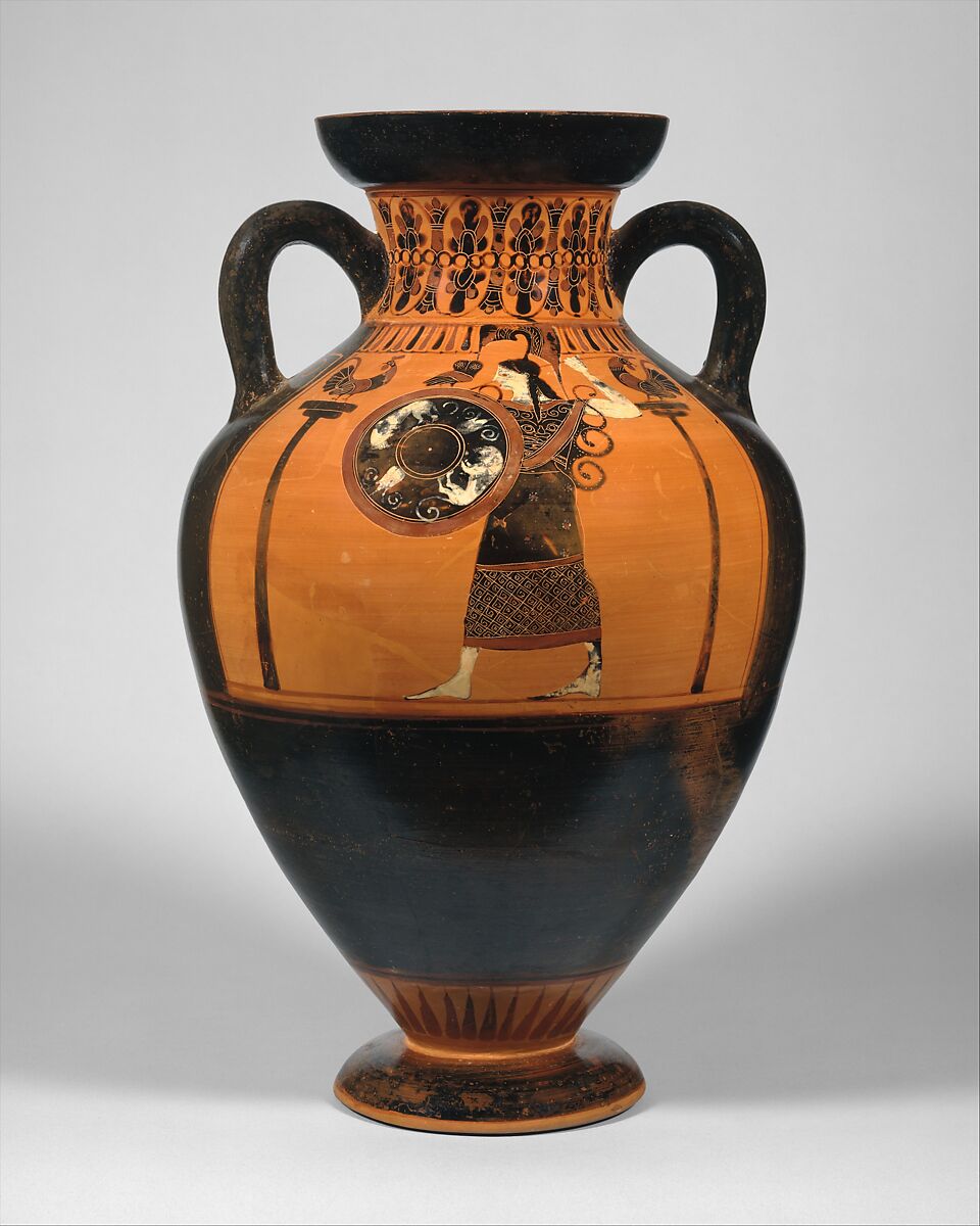 Terracotta neck-amphora of Panathenaic shape, Attributed to the Princeton Painter, Terracotta, Greek, Attic 