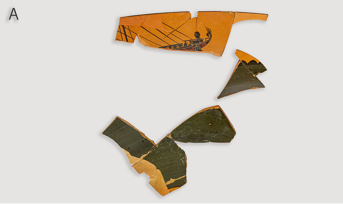 Kylix, eye-cup fragments, Terracotta, Greek, Attic