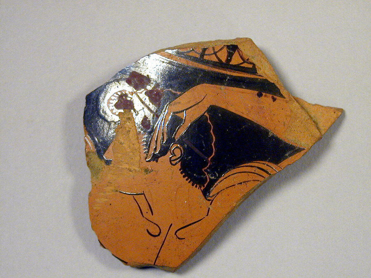 Pelike, fragmentary, Attributed to Euthymides, Terracotta, Greek, Attic 