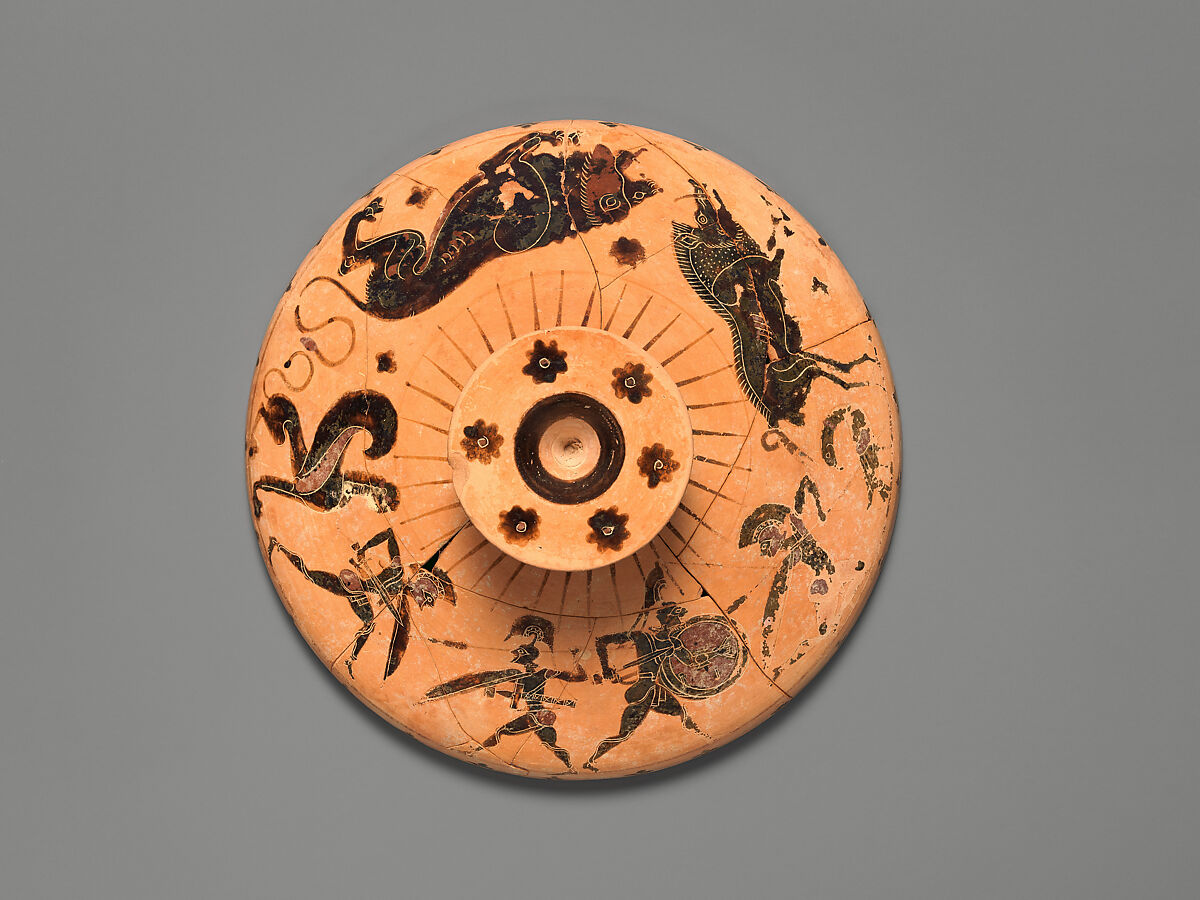 Terracotta lid of a lekanis (lidded bowl), Terracotta, Greek, Chalcidian 