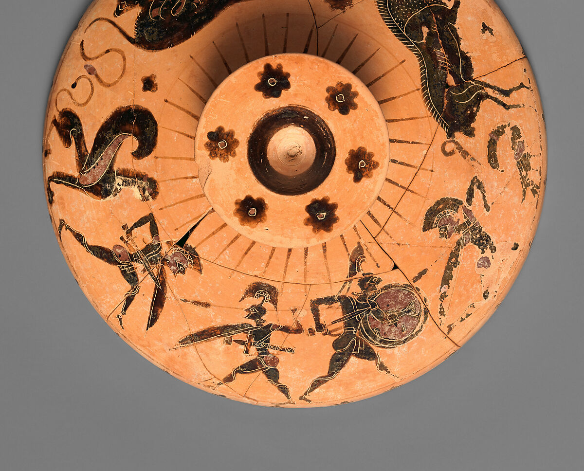Terracotta lid of a lekanis (lidded bowl), Terracotta, Greek, Chalcidian